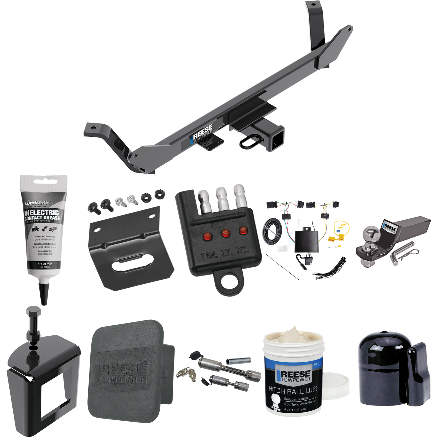 Fits 2020-2023 BMW X1 Trailer Hitch Tow PKG w/ 4-Flat Wiring + Starter Kit Ball Mount w/ 2" Drop & 2" Ball + 1-7/8" Ball + Wiring Bracket + Dual Hitch & Coupler Locks + Hitch Cover + Wiring Tester + Ball Lube + Electric Grease + Ball Wrench + Anti Ra