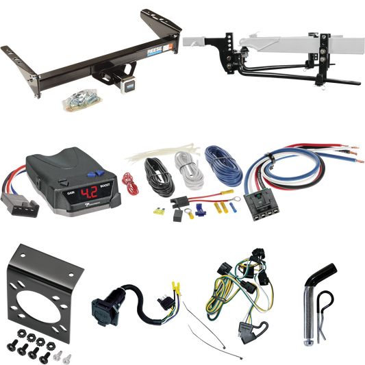 Fits 1995-1996 Dodge Dakota Trailer Hitch Tow PKG w/ 8K Round Bar Weight Distribution Hitch w/ 2-5/16" Ball + Pin/Clip + Tekonsha BRAKE-EVN Brake Control + Generic BC Wiring Adapter + 7-Way RV Wiring By Reese Towpower