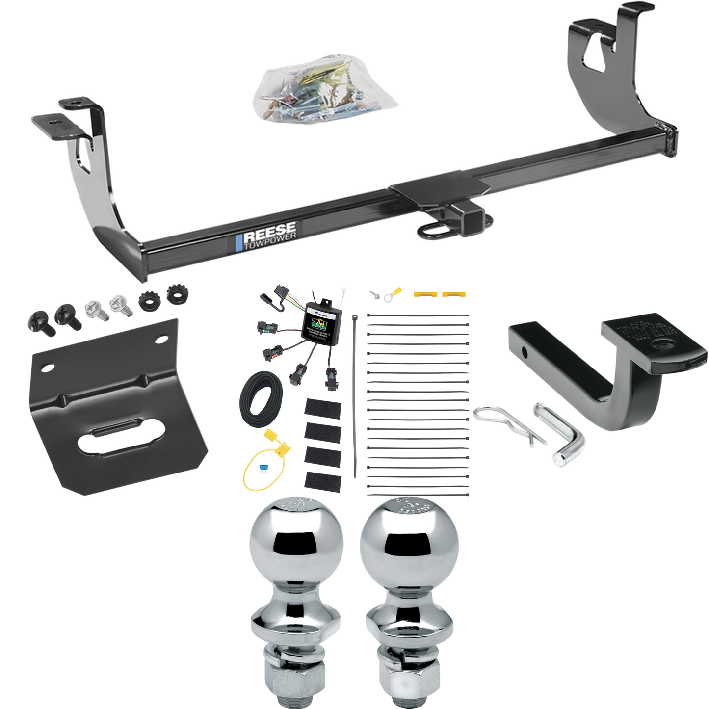 Fits 2010-2014 Volkswagen Golf Trailer Hitch Tow PKG w/ 4-Flat Zero Contact "No Splice" Wiring Harness + Draw-Bar + 1-7/8" + 2" Ball + Wiring Bracket (For 4 Dr. Hatchback, Except R Models) By Reese Towpower