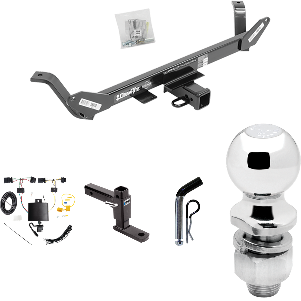 Fits 2020-2023 BMW X1 Trailer Hitch Tow PKG w/ 4-Flat Wiring Harness + Adjustable Drop Rise Ball Mount + Pin/Clip + 2" Ball By Draw-Tite