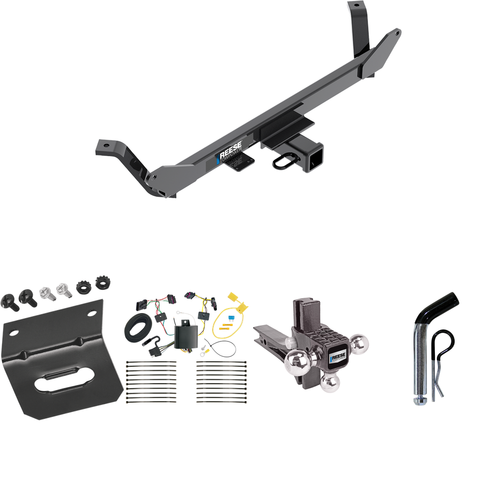 Fits 2016-2019 BMW X1 Trailer Hitch Tow PKG w/ 4-Flat Wiring Harness + Adjustable Drop Rise Triple Ball Ball Mount 1-7/8" & 2" & 2-5/16" Trailer Balls + Pin/Clip + Wiring Bracket By Reese Towpower