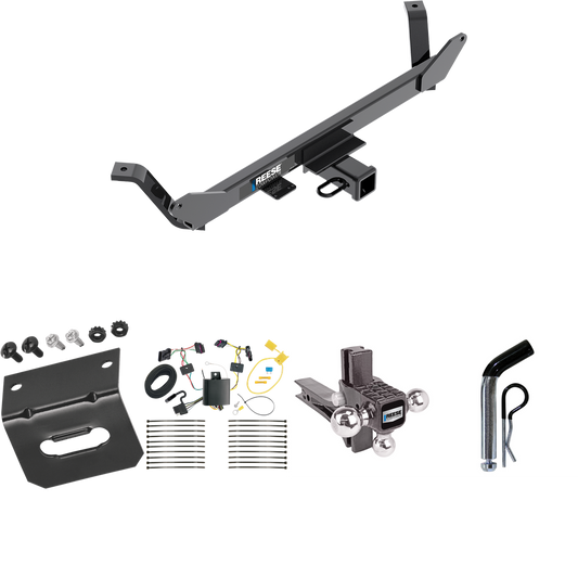 Fits 2016-2019 BMW X1 Trailer Hitch Tow PKG w/ 4-Flat Wiring Harness + Adjustable Drop Rise Triple Ball Ball Mount 1-7/8" & 2" & 2-5/16" Trailer Balls + Pin/Clip + Wiring Bracket By Reese Towpower