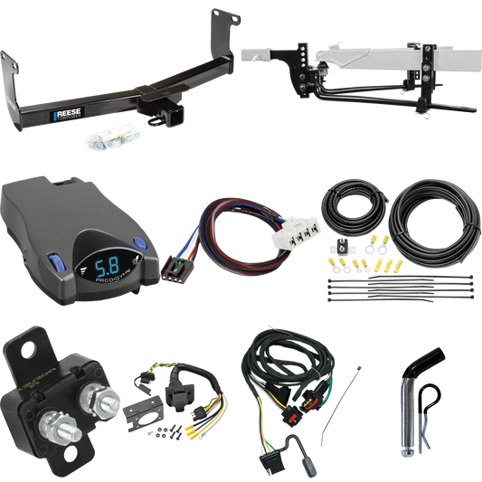 Fits 2011-2011 RAM Dakota Trailer Hitch Tow PKG w/ 8K Round Bar Weight Distribution Hitch w/ 2-5/16" Ball + Pin/Clip + Tekonsha Prodigy P2 Brake Control + Plug & Play BC Adapter + 7-Way RV Wiring By Reese Towpower