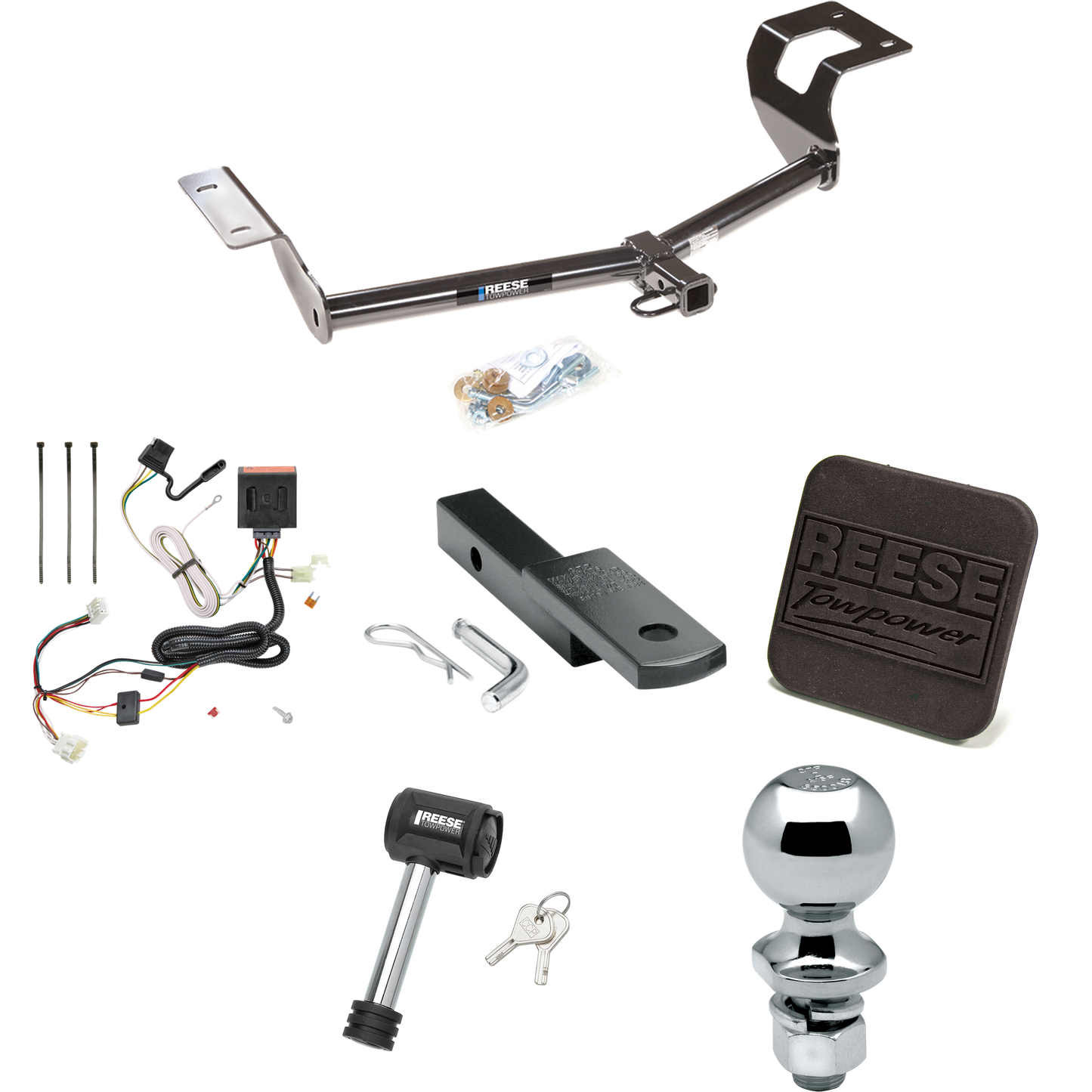 Fits 2012-2016 Honda CR-V Trailer Hitch Tow PKG w/ 4-Flat Wiring Harness + Draw-Bar + 2" Ball + Hitch Cover + Hitch Lock By Reese Towpower