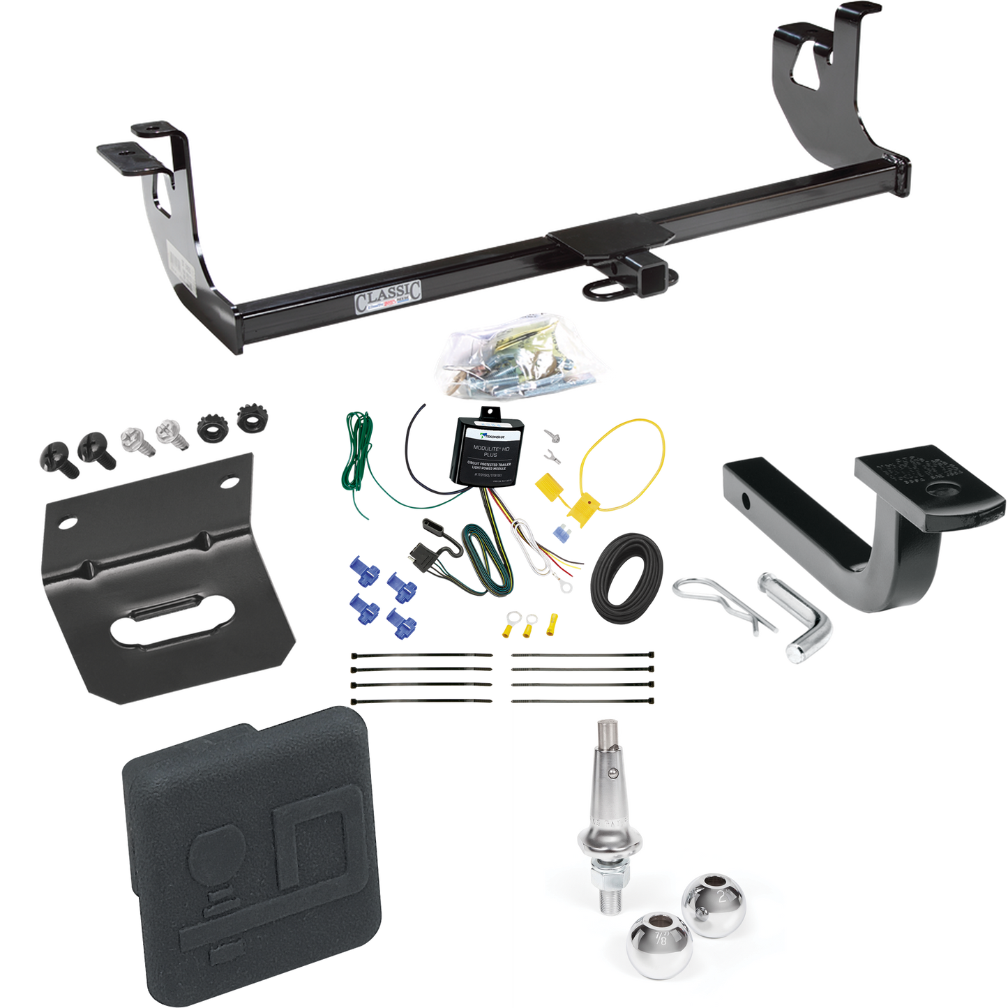 Fits 2010-2014 Volkswagen Golf Trailer Hitch Tow PKG w/ 4-Flat Wiring Harness + Draw-Bar + Interchangeable 1-7/8" & 2" Balls + Wiring Bracket + Hitch Cover (For 4 Dr. Hatchback, Except R Models) By Draw-Tite