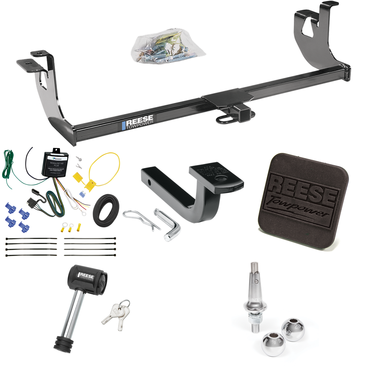 Fits 2006-2009 Volkswagen GTI Trailer Hitch Tow PKG w/ 4-Flat Wiring Harness + Draw-Bar + Interchangeable 1-7/8" & 2" Balls + Hitch Cover + Hitch Lock (For 2 Dr. Hatchback Models) By Reese Towpower