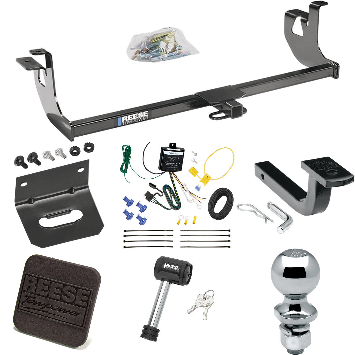 Fits 2010-2014 Volkswagen Golf Trailer Hitch Tow PKG w/ 4-Flat Wiring Harness + Draw-Bar + 2" Ball + Wiring Bracket + Hitch Cover + Hitch Lock (For 4 Dr. Hatchback, Except R Models) By Reese Towpower