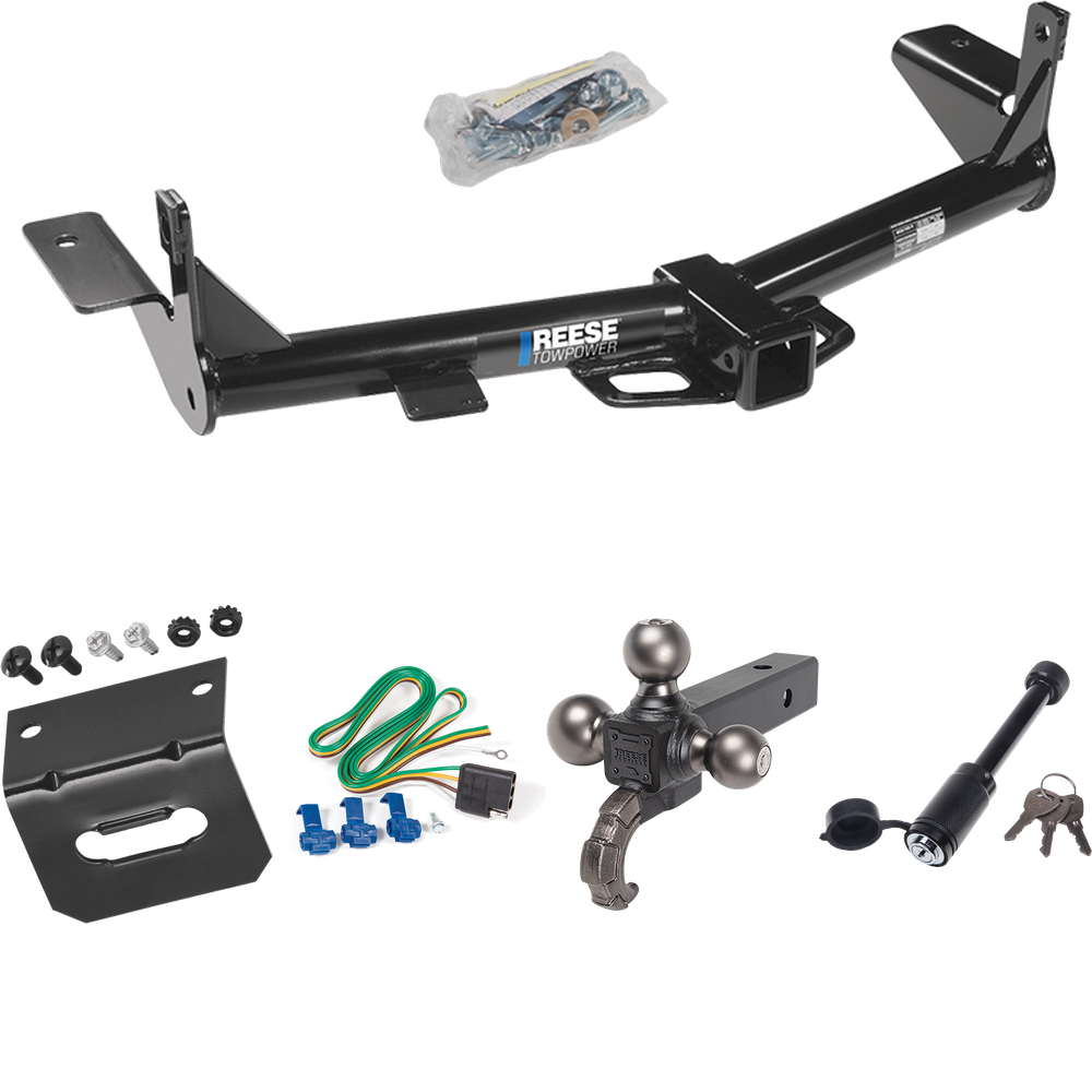 Fits 2006-2007 Mercury Mountaineer Trailer Hitch Tow PKG w/ 4-Flat Wiring + Triple Ball Tactical Ball Mount 1-7/8" & 2" & 2-5/16" Balls w/ Tow Hook + Tactical Dogbone Lock + Wiring Bracket (For w/1-1/4" Receivers Models) By Reese Towpower