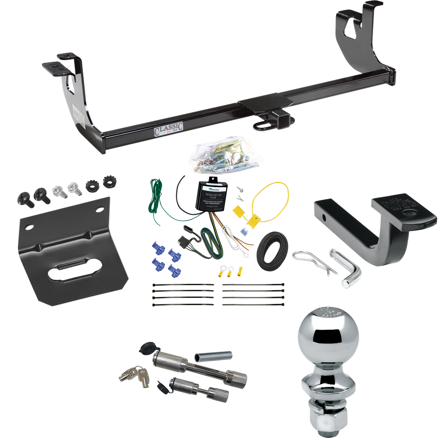 Fits 2006-2009 Volkswagen Rabbit Trailer Hitch Tow PKG w/ 4-Flat Wiring Harness + Draw-Bar + 2" Ball + Wiring Bracket + Dual Hitch & Coupler Locks By Draw-Tite