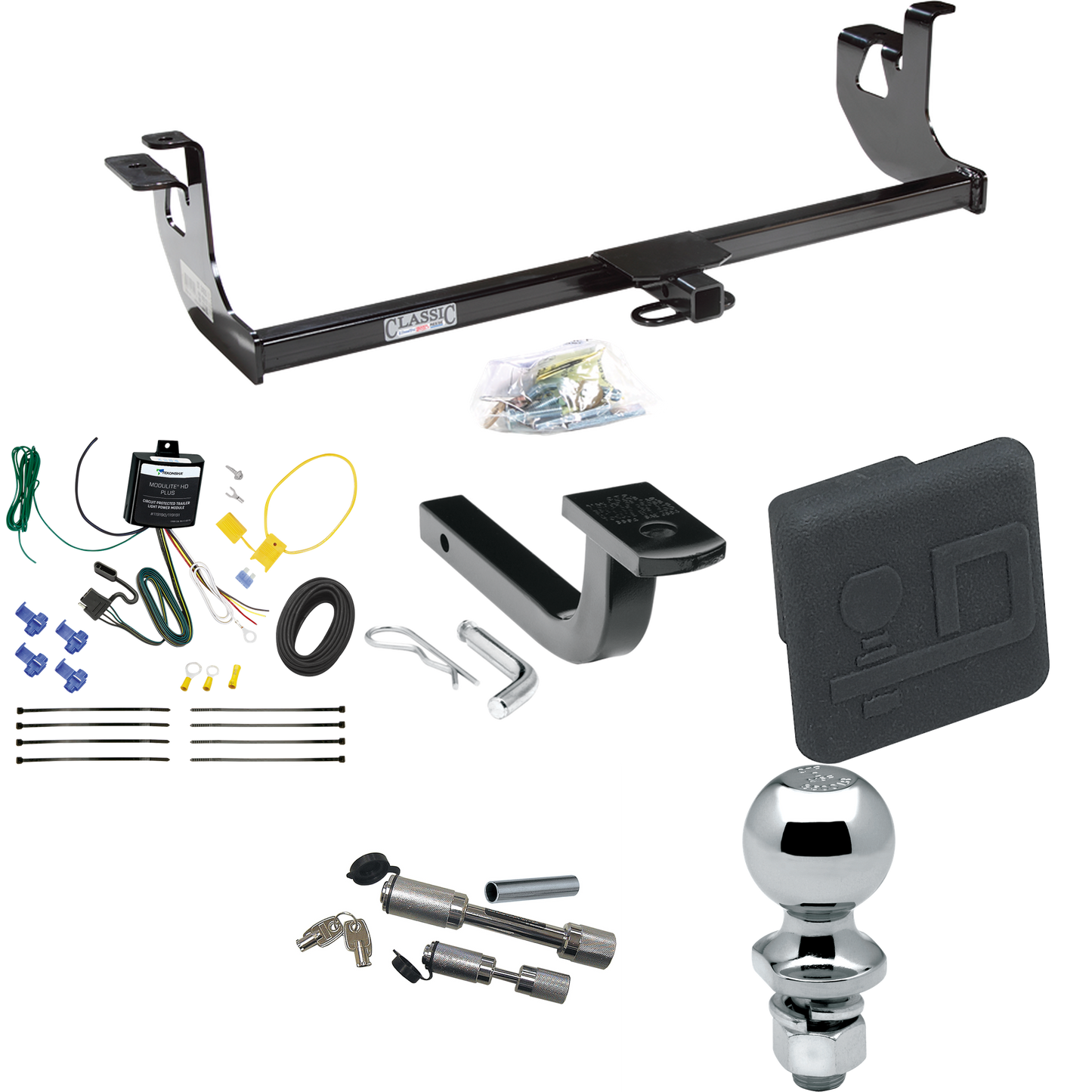 Fits 2006-2009 Volkswagen GTI Trailer Hitch Tow PKG w/ 4-Flat Wiring Harness + Draw-Bar + 2" Ball + Hitch Cover + Dual Hitch & Coupler Locks (For 2 Dr. Hatchback Models) By Draw-Tite