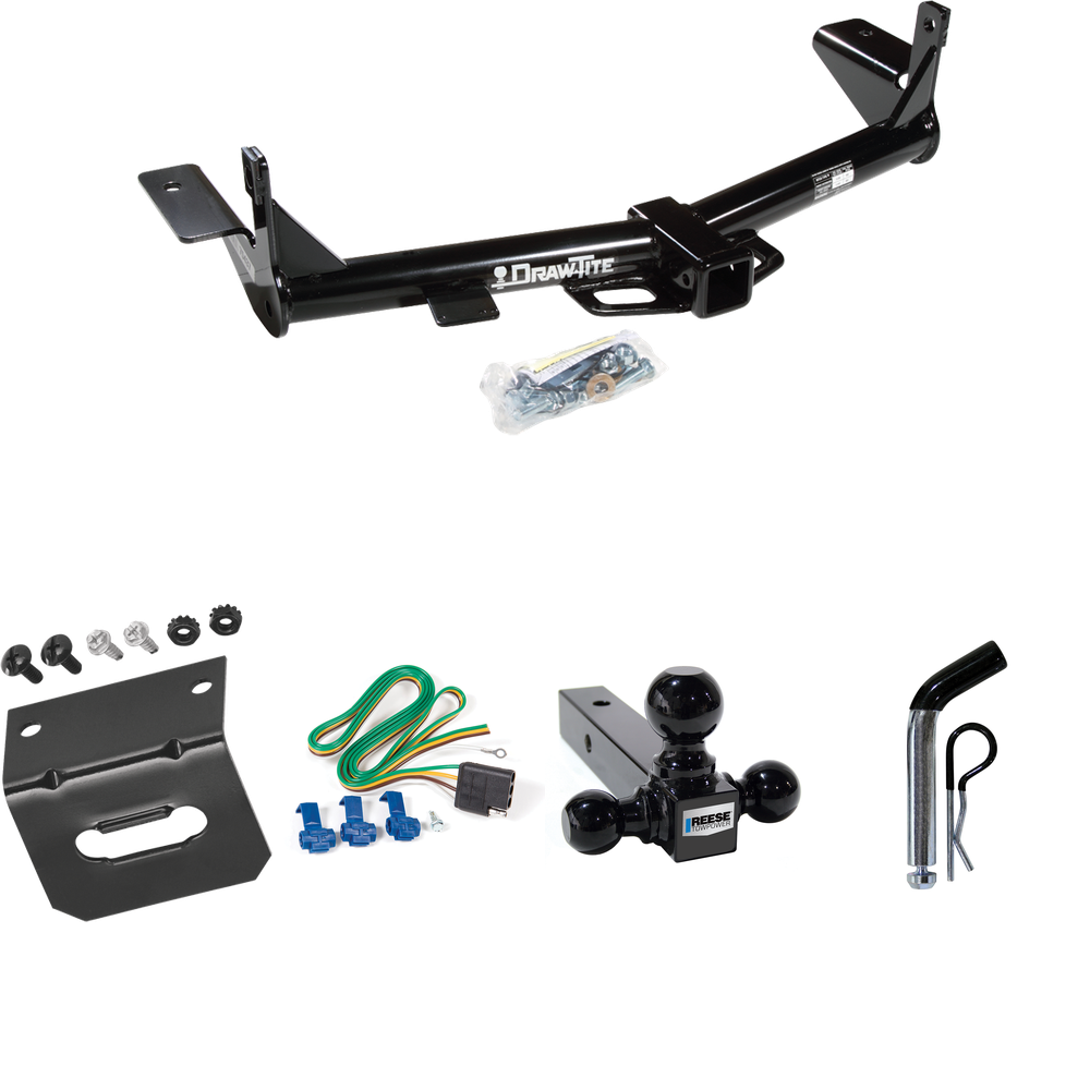 Fits 2006-2007 Mercury Mountaineer Trailer Hitch Tow PKG w/ 4-Flat Wiring Harness + Triple Ball Ball Mount 1-7/8" & 2" & 2-5/16" Trailer Balls + Pin/Clip + Wiring Bracket (For w/1-1/4" Receivers Models) By Draw-Tite