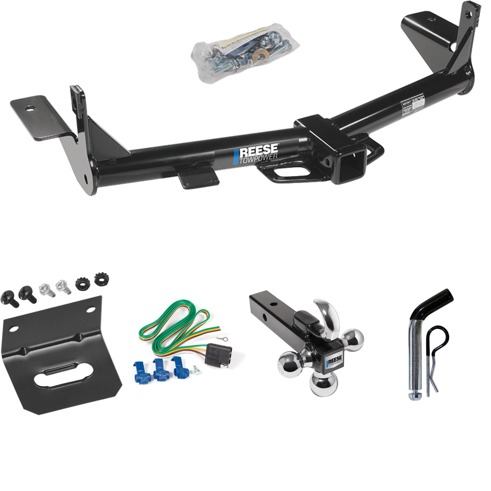 Fits 2006-2007 Mercury Mountaineer Trailer Hitch Tow PKG w/ 4-Flat Wiring Harness + Triple Ball Ball Mount 1-7/8" & 2" & 2-5/16" Trailer Balls w/ Tow Hook + Pin/Clip + Wiring Bracket (For w/1-1/4" Receivers Models) By Reese Towpower