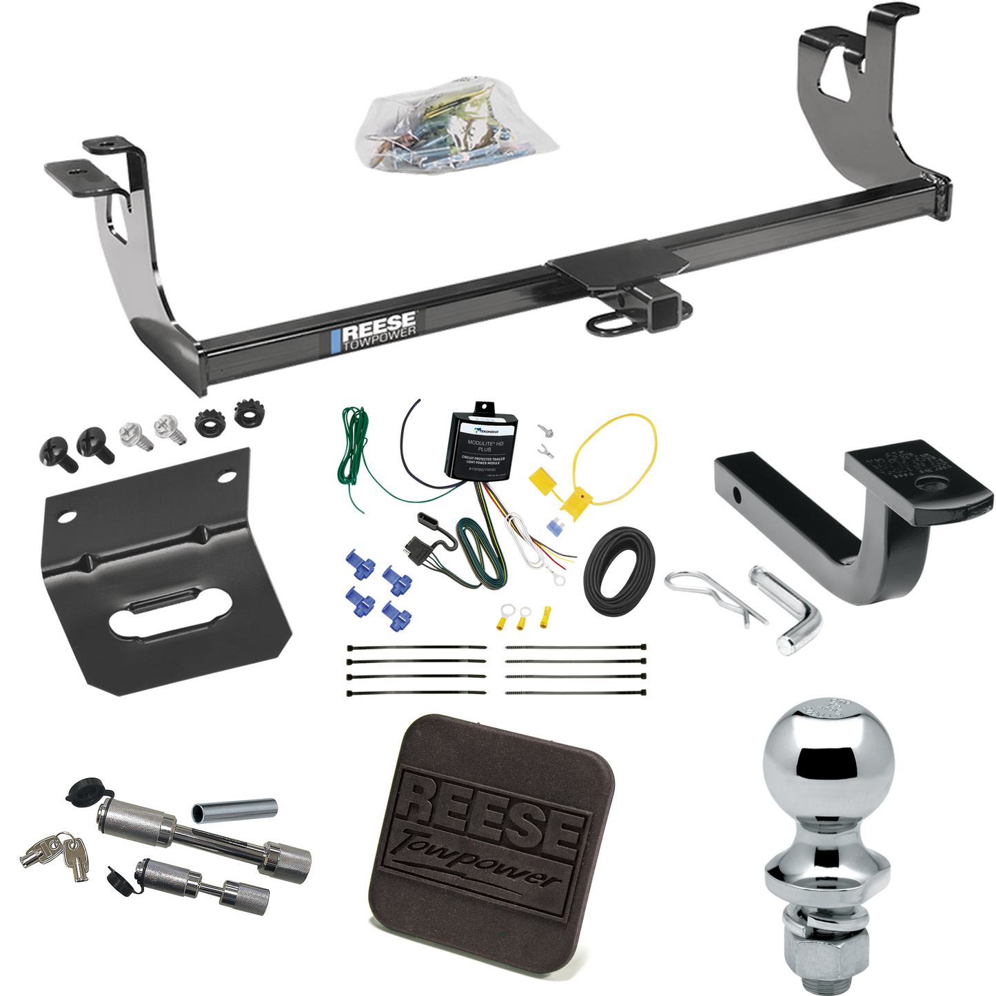 Fits 2006-2009 Volkswagen Rabbit Trailer Hitch Tow PKG w/ 4-Flat Wiring Harness + Draw-Bar + 1-7/8" Ball + Wiring Bracket + Hitch Cover + Dual Hitch & Coupler Locks By Reese Towpower