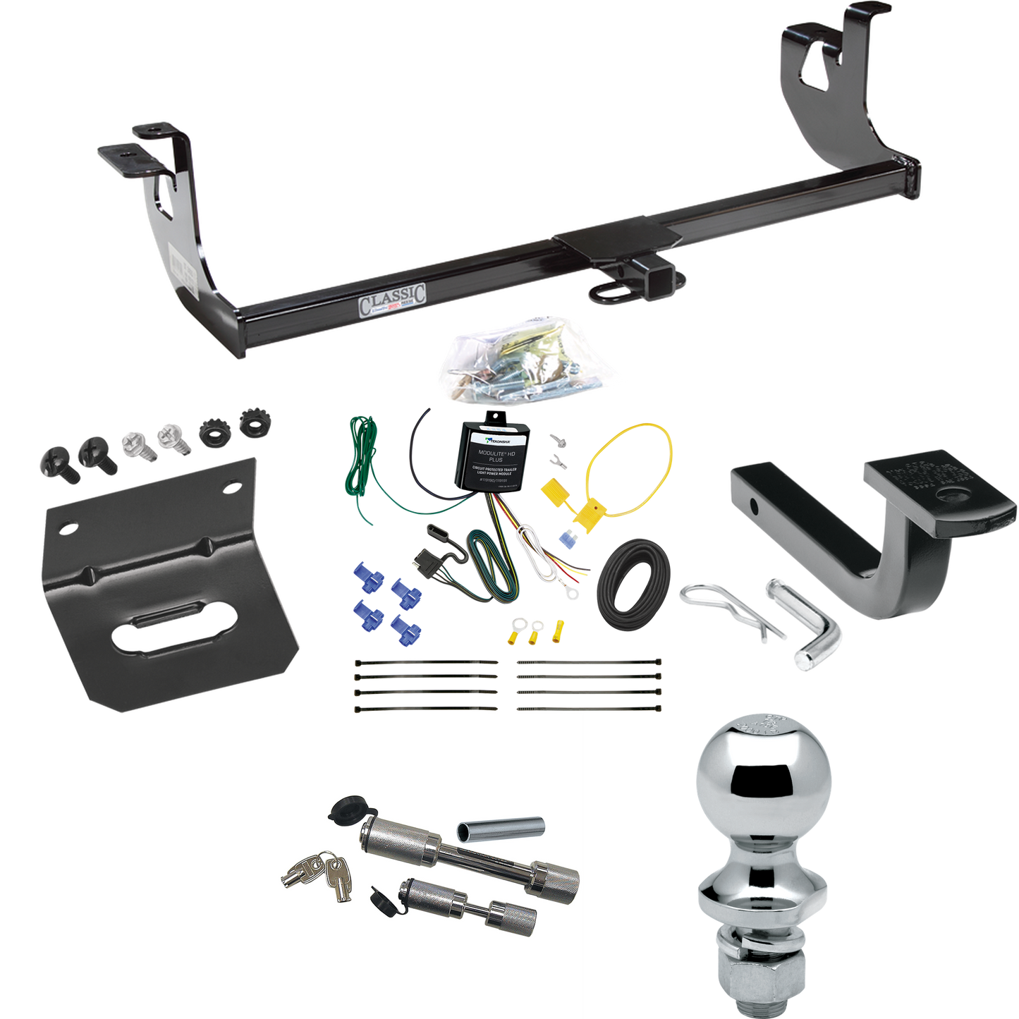 Fits 2010-2013 Volkswagen Golf Trailer Hitch Tow PKG w/ 4-Flat Wiring Harness + Draw-Bar + 1-7/8" Ball + Wiring Bracket + Dual Hitch & Coupler Locks (For Hatchback, (Canada Only), Except R Models) By Draw-Tite