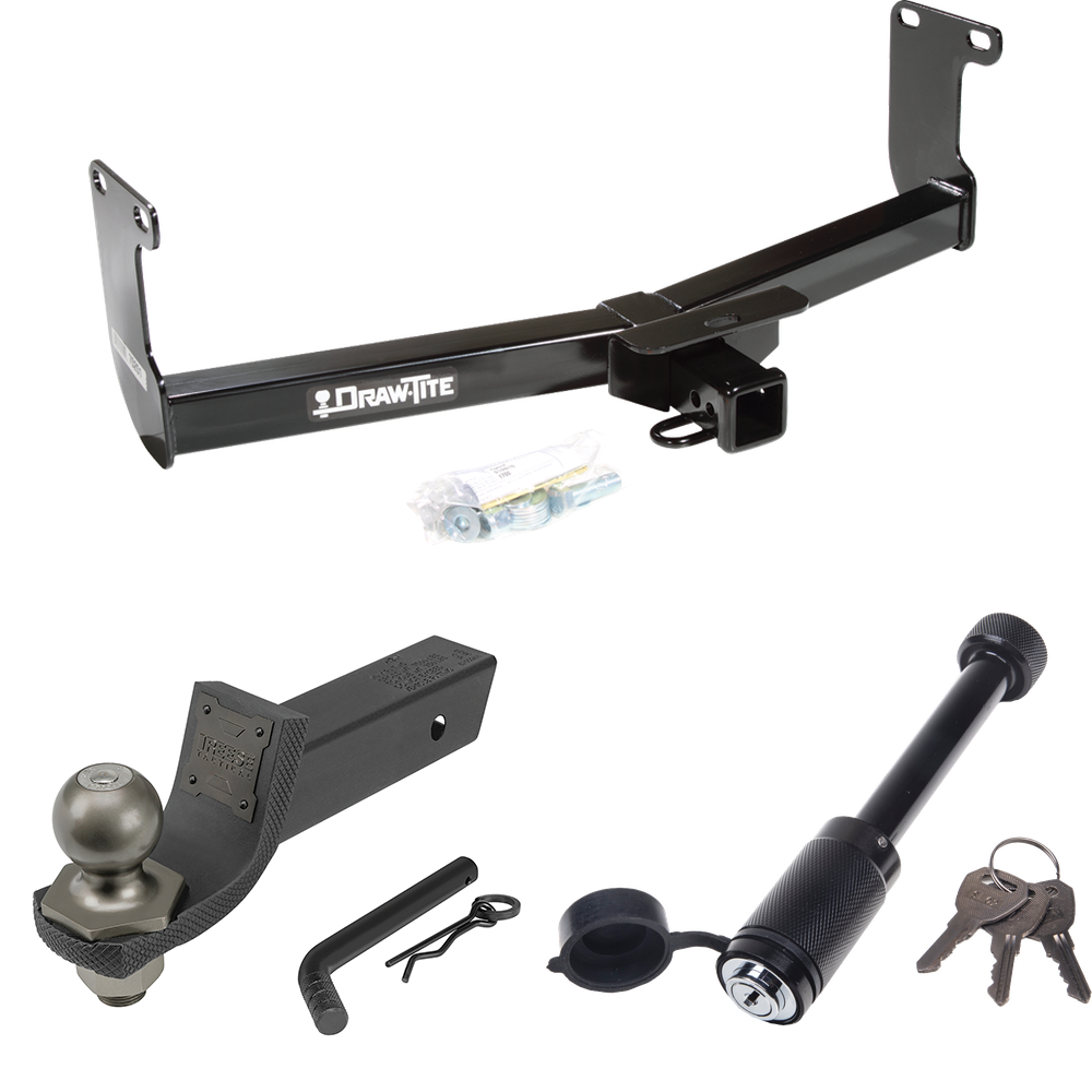 Fits 2005-2010 Dodge Dakota Trailer Hitch Tow PKG + Interlock Tactical Starter Kit w/ 2" Drop & 2" Ball + Tactical Dogbone Lock By Draw-Tite