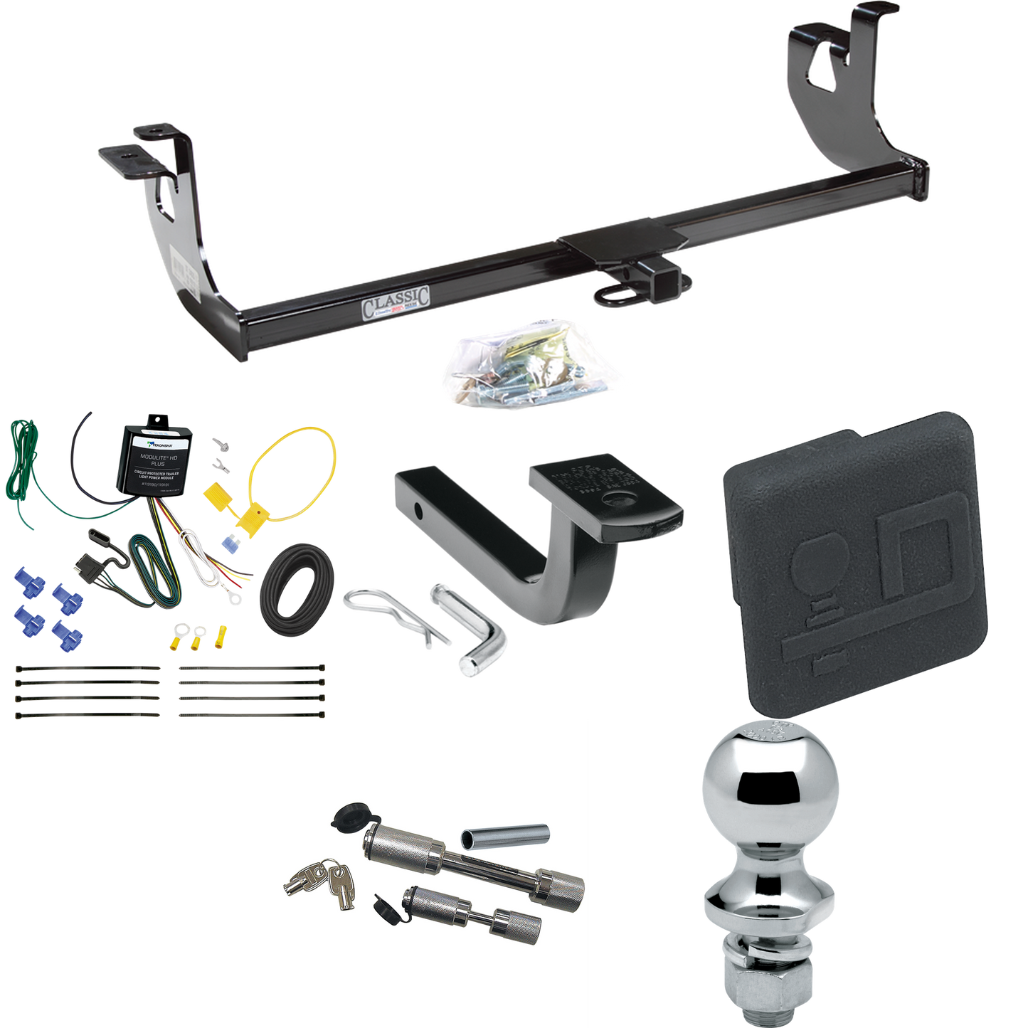 Fits 2007-2009 Volkswagen GTI Trailer Hitch Tow PKG w/ 4-Flat Wiring Harness + Draw-Bar + 1-7/8" Ball + Hitch Cover + Dual Hitch & Coupler Locks (For 4 Dr. Hatchback Models) By Draw-Tite