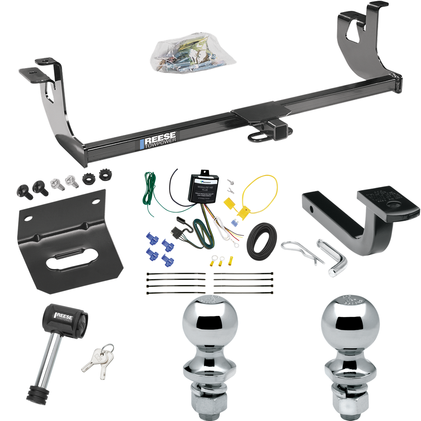 Fits 2006-2009 Volkswagen GTI Trailer Hitch Tow PKG w/ 4-Flat Wiring Harness + Draw-Bar + 1-7/8" + 2" Ball + Wiring Bracket + Hitch Lock (For 2 Dr. Hatchback Models) By Reese Towpower