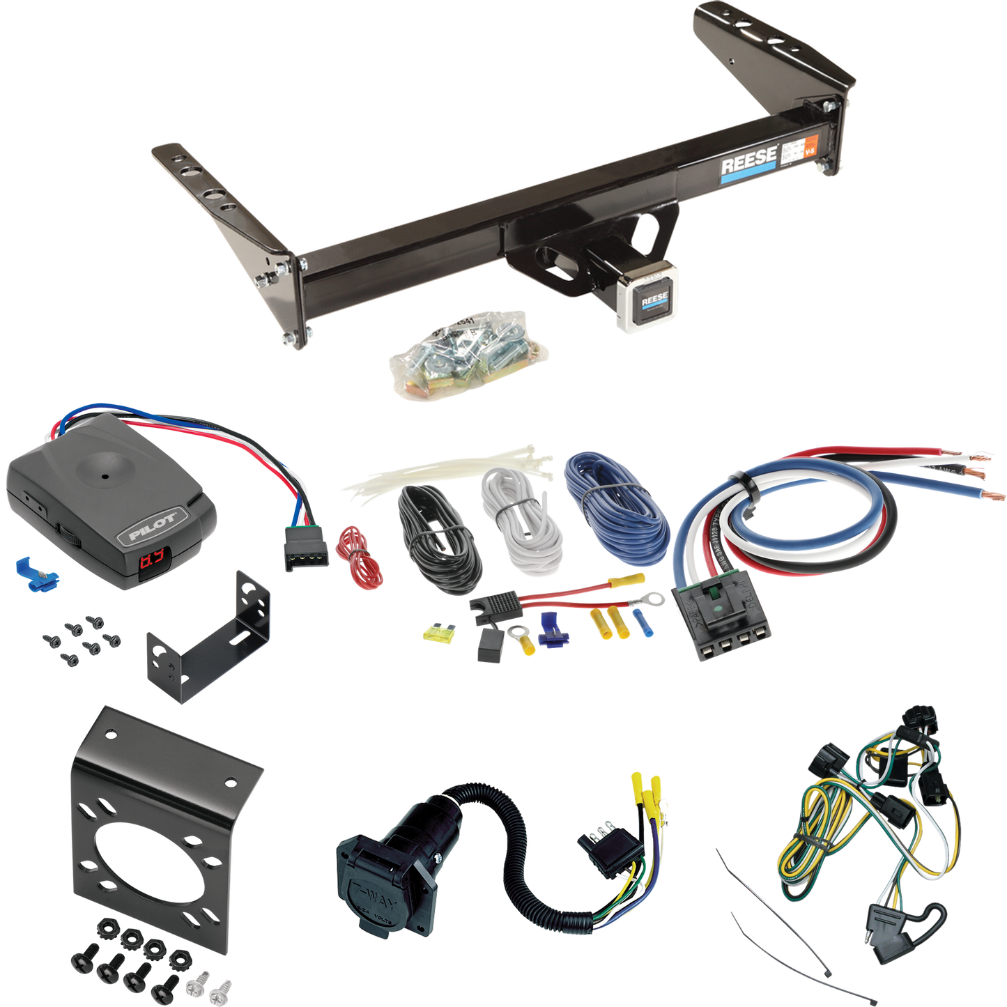 Se adapta al paquete de enganche de remolque Dodge Dakota 1995-1996 con control de freno piloto serie Pro + adaptador de cableado BC genérico + cableado RV de 7 vías de Reese Towpower