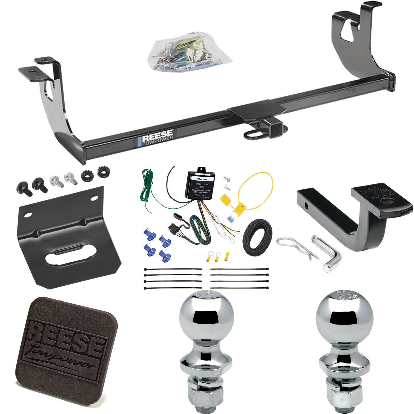 Fits 2007-2009 Volkswagen GTI Trailer Hitch Tow PKG w/ 4-Flat Wiring Harness + Draw-Bar + 1-7/8" + 2" Ball + Wiring Bracket + Hitch Cover (For 4 Dr. Hatchback Models) By Reese Towpower