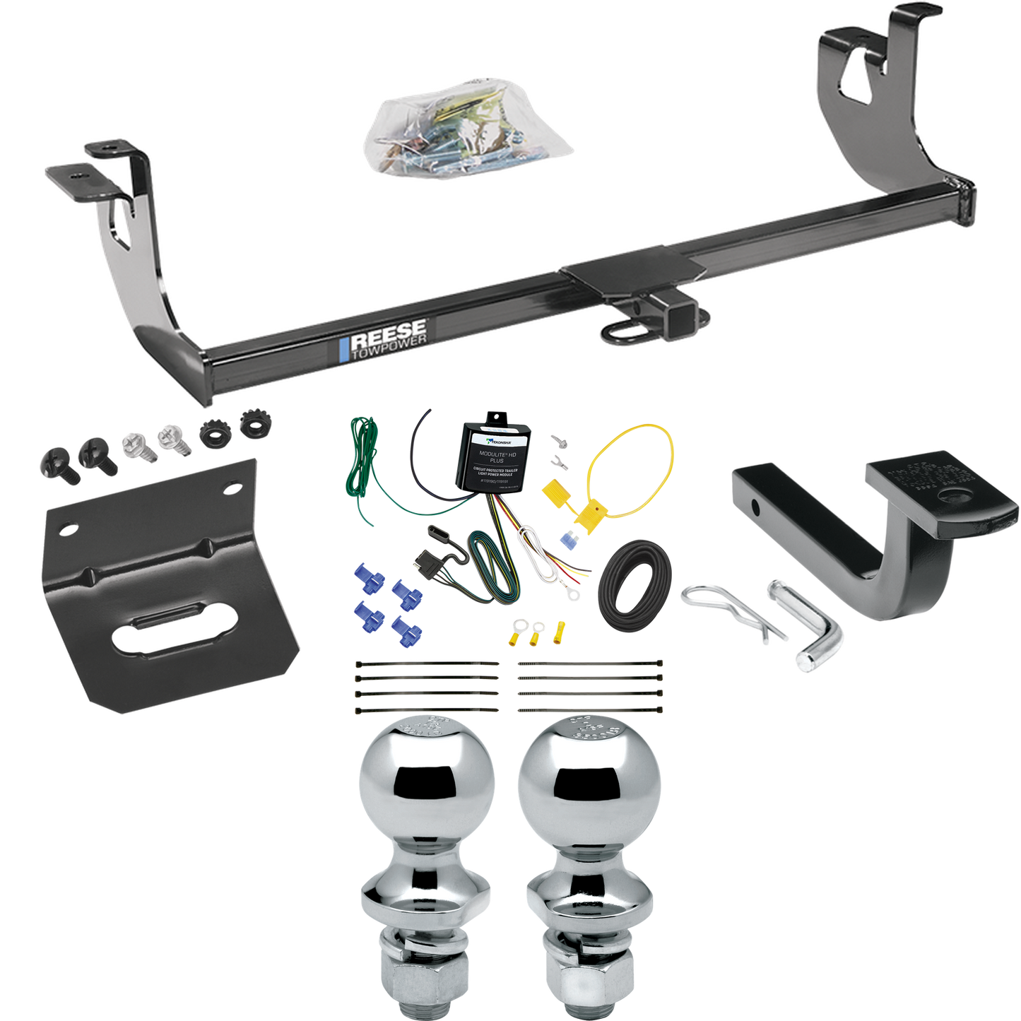 Fits 2007-2009 Volkswagen GTI Trailer Hitch Tow PKG w/ 4-Flat Wiring Harness + Draw-Bar + 1-7/8" + 2" Ball + Wiring Bracket (For 4 Dr. Hatchback Models) By Reese Towpower