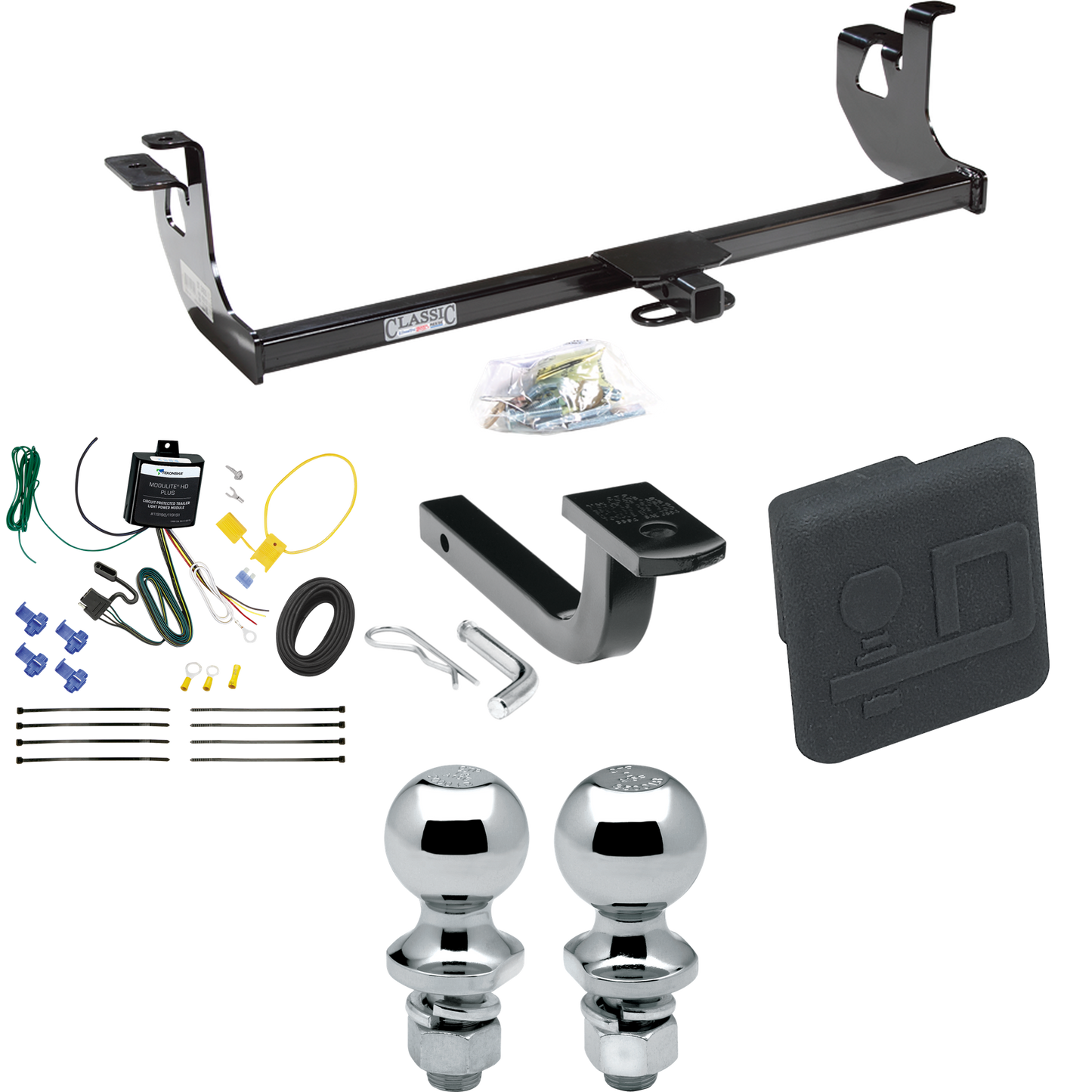 Fits 2006-2009 Volkswagen GTI Trailer Hitch Tow PKG w/ 4-Flat Wiring Harness + Draw-Bar + 1-7/8" + 2" Ball + Hitch Cover (For 2 Dr. Hatchback Models) By Draw-Tite