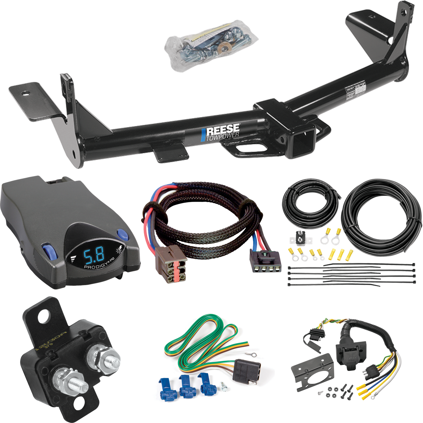 Fits 2006-2007 Mercury Mountaineer Trailer Hitch Tow PKG w/ Tekonsha Prodigy P2 Brake Control + Plug & Play BC Adapter + 7-Way RV Wiring (For w/1-1/4" Receivers Models) By Reese Towpower