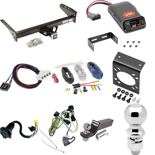 Se adapta al paquete de enganche de remolque Dodge Dakota 1997-2003 con control de freno POD serie Pro + adaptador BC Plug &amp; Play + cableado RV de 7 vías + soporte de bola y caída de 2" y 2-5/16" de Reese Towpower