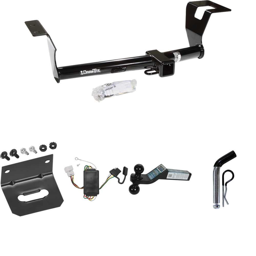 Fits 2007-2011 Honda CR-V Trailer Hitch Tow PKG w/ 4-Flat Wiring Harness + Dual Ball Ball Mount 2" & 2-5/16" Trailer Balls + Pin/Clip +  Wiring Bracket By Draw-Tite