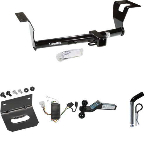 Fits 2007-2011 Honda CR-V Trailer Hitch Tow PKG w/ 4-Flat Wiring Harness + Dual Ball Ball Mount 2" & 2-5/16" Trailer Balls + Pin/Clip +  Wiring Bracket By Draw-Tite