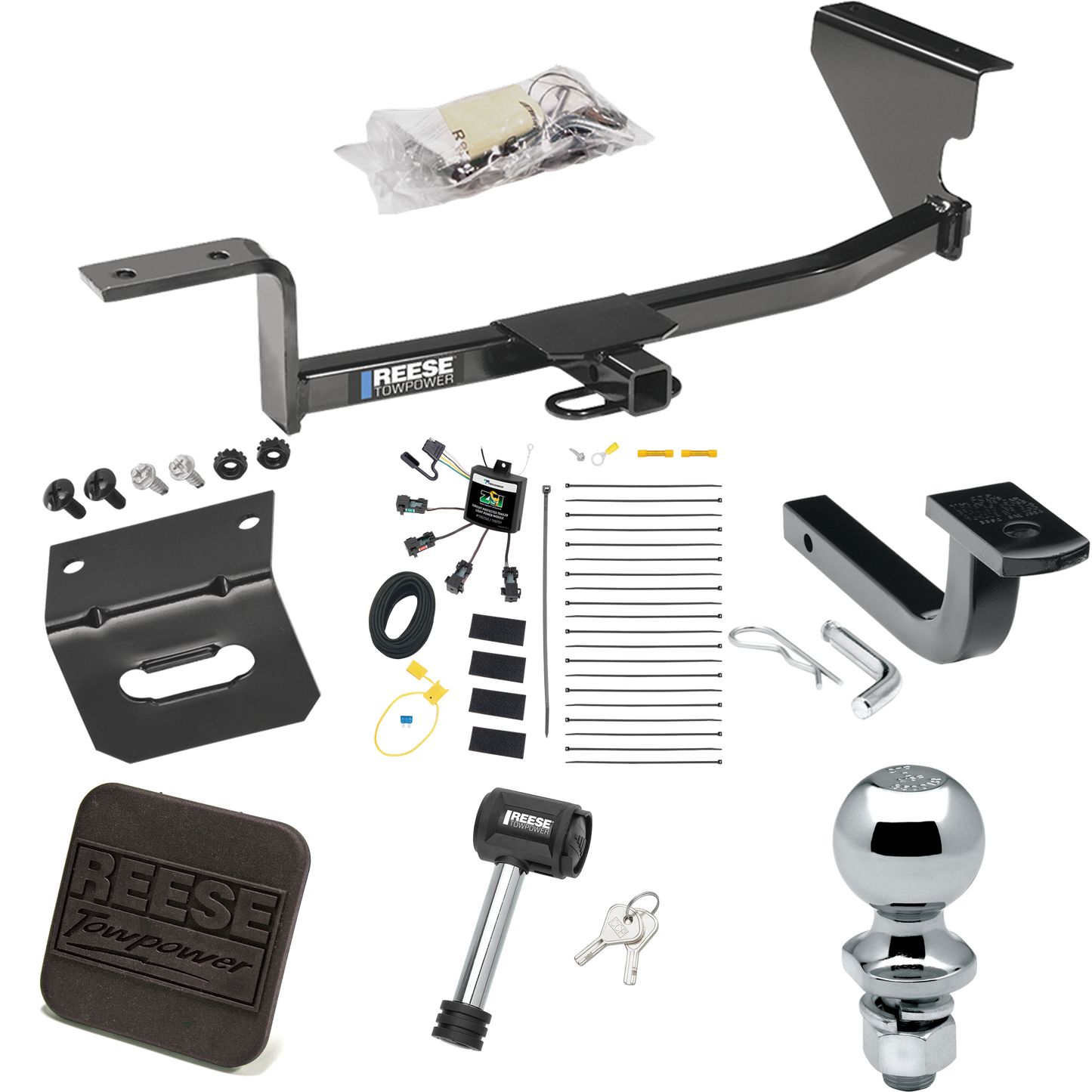 Fits 2006-2010 Volkswagen Passat Trailer Hitch Tow PKG w/ 4-Flat Zero Contact "No Splice" Wiring Harness + Draw-Bar + 2" Ball + Wiring Bracket + Hitch Cover + Hitch Lock (For Sedan Models) By Reese Towpower