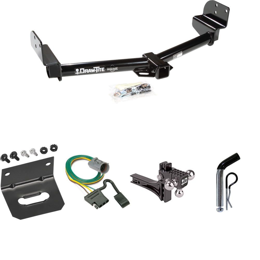 Fits 2002-2003 Mercury Mountaineer Trailer Hitch Tow PKG w/ 4-Flat Wiring Harness + Adjustable Drop Rise Triple Ball Ball Mount 1-7/8" & 2" & 2-5/16" Trailer Balls + Pin/Clip + Wiring Bracket (For w/Factory Tow Package Models) By Draw-Tite