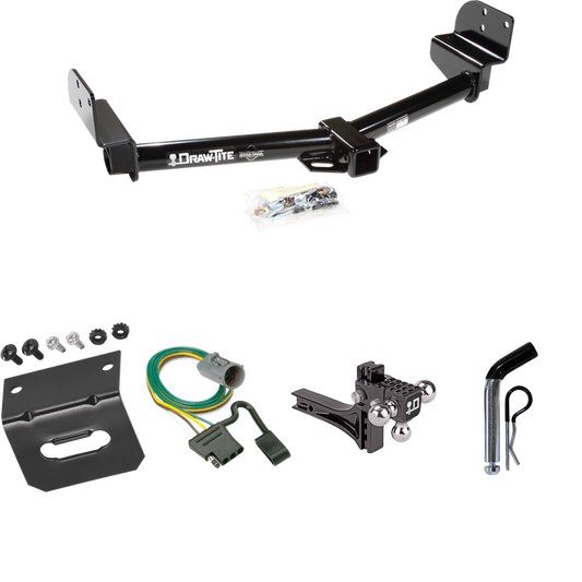 Fits 2002-2003 Mercury Mountaineer Trailer Hitch Tow PKG w/ 4-Flat Wiring Harness + Adjustable Drop Rise Triple Ball Ball Mount 1-7/8" & 2" & 2-5/16" Trailer Balls + Pin/Clip + Wiring Bracket (For w/Factory Tow Package Models) By Draw-Tite