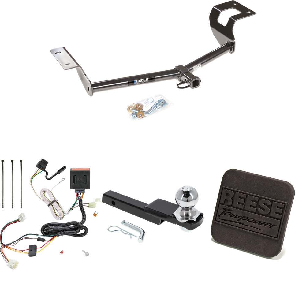 Fits 2012-2016 Honda CR-V Trailer Hitch Tow PKG w/ 4-Flat Wiring Harness + Interlock Starter Kit w/ 2" Ball 1-1/4" Drop 3/4" Rise + Hitch Cover By Reese Towpower