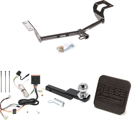 Fits 2012-2016 Honda CR-V Trailer Hitch Tow PKG w/ 4-Flat Wiring Harness + Interlock Starter Kit w/ 2" Ball 1-1/4" Drop 3/4" Rise + Hitch Cover By Reese Towpower