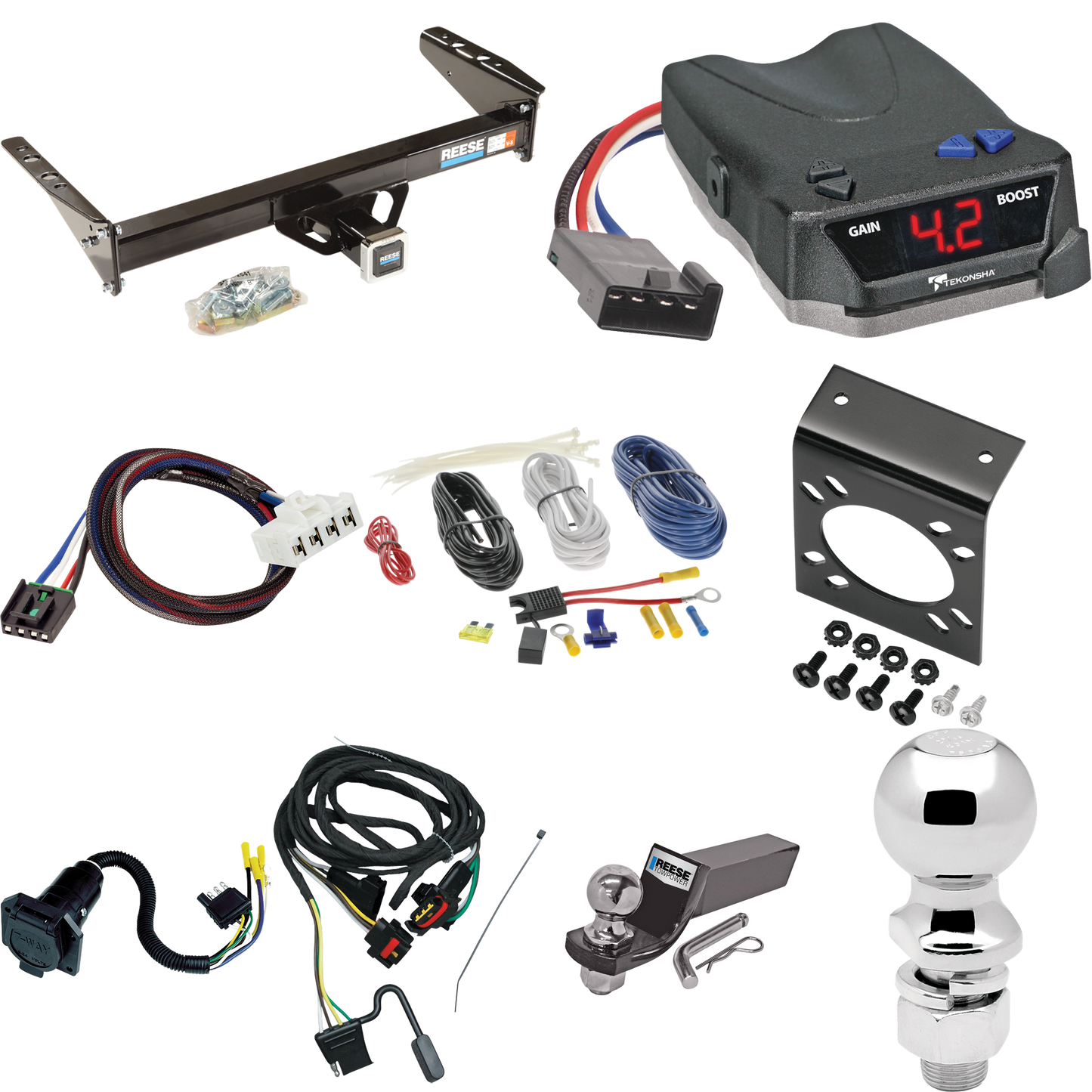 Se adapta al paquete de enganche de remolque Dodge Dakota 2004-2004 con control de freno Tekonsha BRAKE-EVN + adaptador BC Plug &amp; Play + cableado RV de 7 vías + soporte de bola y caída de 2" y 2-5/16" de Reese Towpower