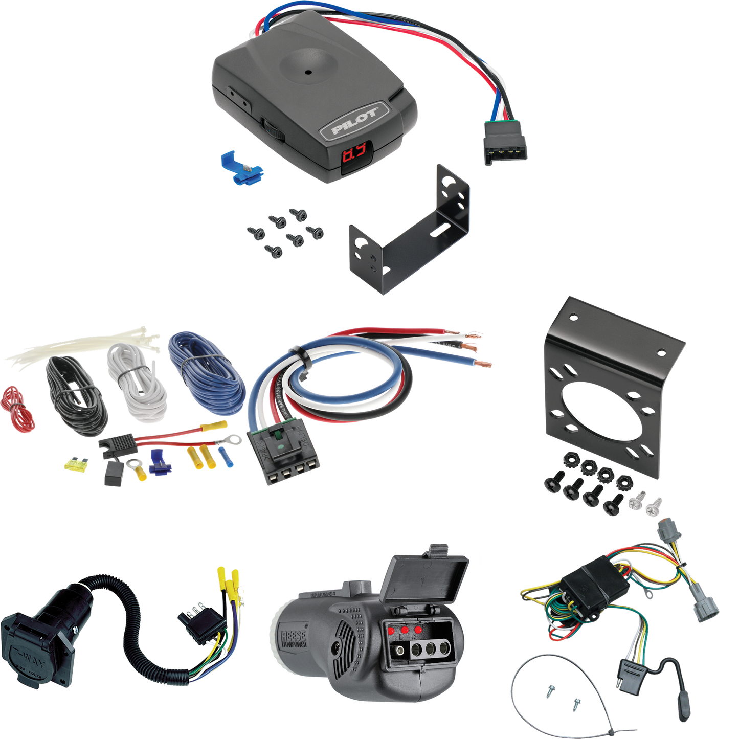 Fits 1998-2004 Nissan Frontier 7-Way RV Wiring + Pro Series Pilot Brake Control + Generic BC Wiring Adapter + 2 in 1 Tester & 7-Way to 4-Way Adapter By Tekonsha