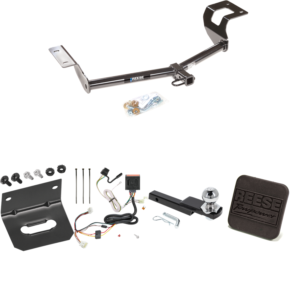 Fits 2012-2016 Honda CR-V Trailer Hitch Tow PKG w/ 4-Flat Wiring Harness + Interlock Starter Kit w/ 2" Ball 1-1/4" Drop 3/4" Rise + Wiring Bracket + Hitch Cover By Reese Towpower