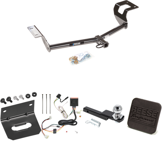 Fits 2012-2016 Honda CR-V Trailer Hitch Tow PKG w/ 4-Flat Wiring Harness + Interlock Starter Kit w/ 2" Ball 1-1/4" Drop 3/4" Rise + Wiring Bracket + Hitch Cover By Reese Towpower