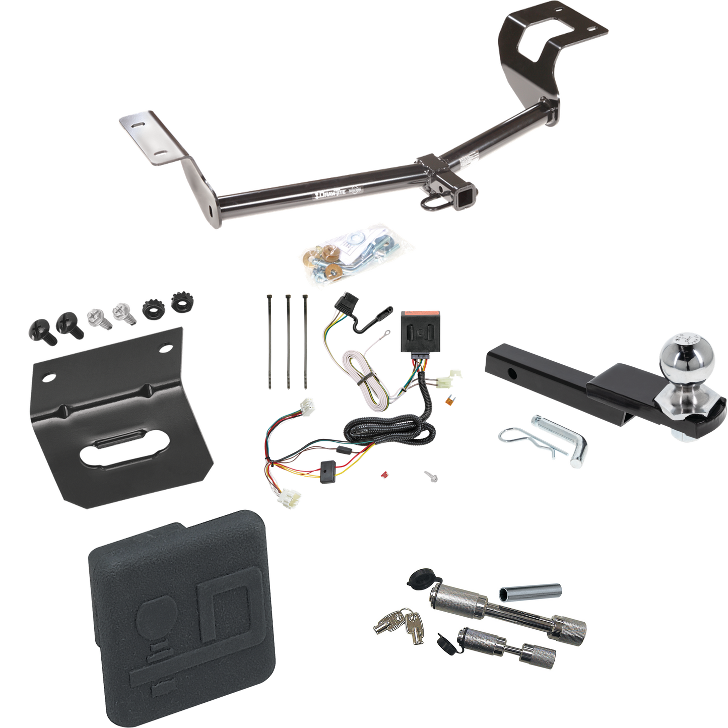 Fits 2012-2016 Honda CR-V Trailer Hitch Tow PKG w/ 4-Flat Wiring Harness + Interlock Starter Kit w/ 2" Ball 1-1/4" Drop 3/4" Rise + Wiring Bracket + Hitch Cover + Dual Hitch & Coupler Locks By Draw-Tite