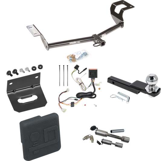 Fits 2012-2016 Honda CR-V Trailer Hitch Tow PKG w/ 4-Flat Wiring Harness + Interlock Starter Kit w/ 2" Ball 1-1/4" Drop 3/4" Rise + Wiring Bracket + Hitch Cover + Dual Hitch & Coupler Locks By Draw-Tite