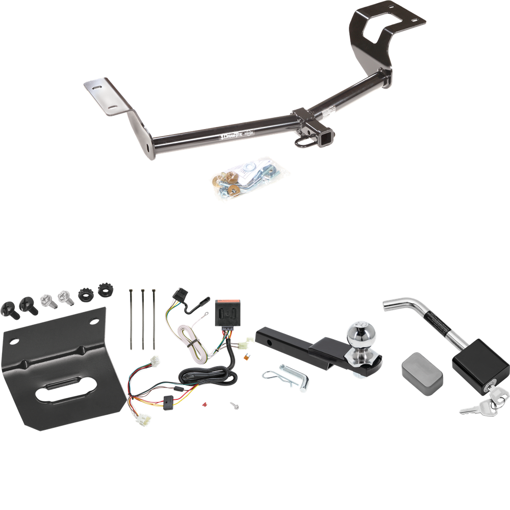 Se adapta al paquete de enganche de remolque Honda CR-V 2012-2016 con arnés de cableado plano de 4 + kit de inicio de enclavamiento con bola de 2", caída de 1-1/4" y elevación de 3/4" + soporte de cableado + bloqueo de enganche de Draw-Tite