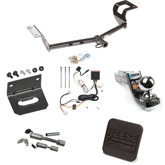 Fits 2012-2016 Honda CR-V Trailer Hitch Tow PKG w/ 4-Flat Wiring Harness + Interlock Starter Kit w/ 2" Ball 2-1/2" Drop 2" Rise + Wiring Bracket + Hitch Cover + Dual Hitch & Coupler Locks By Reese Towpower