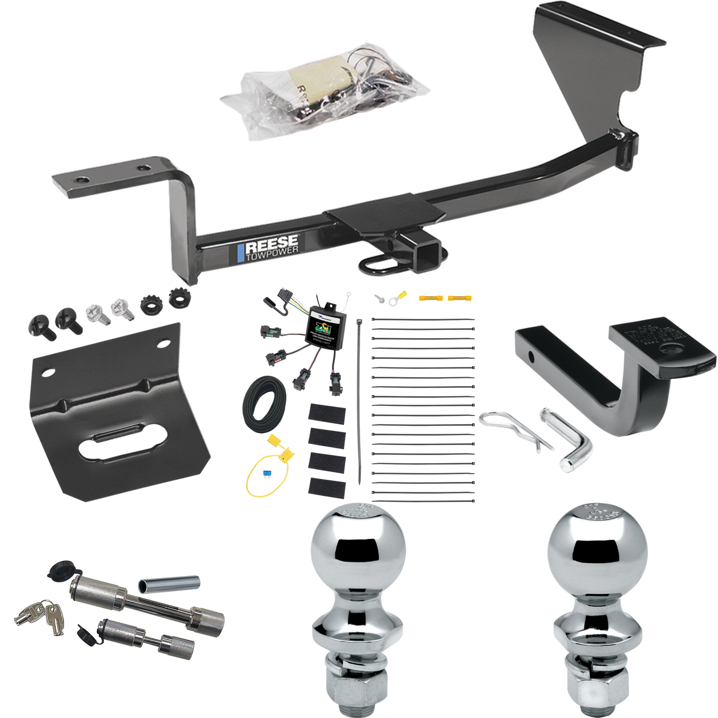 Fits 2009-2018 Volkswagen CC Trailer Hitch Tow PKG w/ 4-Flat Zero Contact "No Splice" Wiring Harness + Draw-Bar + 1-7/8" + 2" Ball + Wiring Bracket + Dual Hitch & Coupler Locks (Excludes: 4 Motion Models) By Reese Towpower