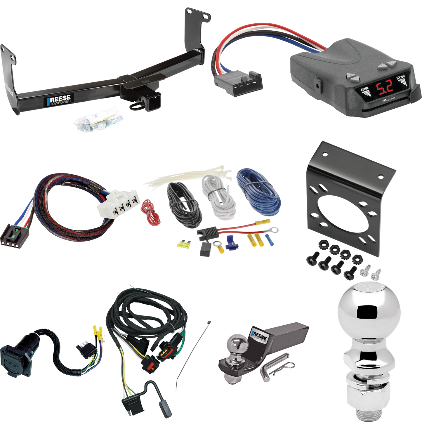 Se adapta al paquete de enganche de remolque RAM Dakota 2011-2011 con control de freno Tekonsha Brakeman IV + adaptador BC Plug &amp; Play + cableado RV de 7 vías + soporte de bola y caída de 2" y 2-5/16" de Reese Towpower