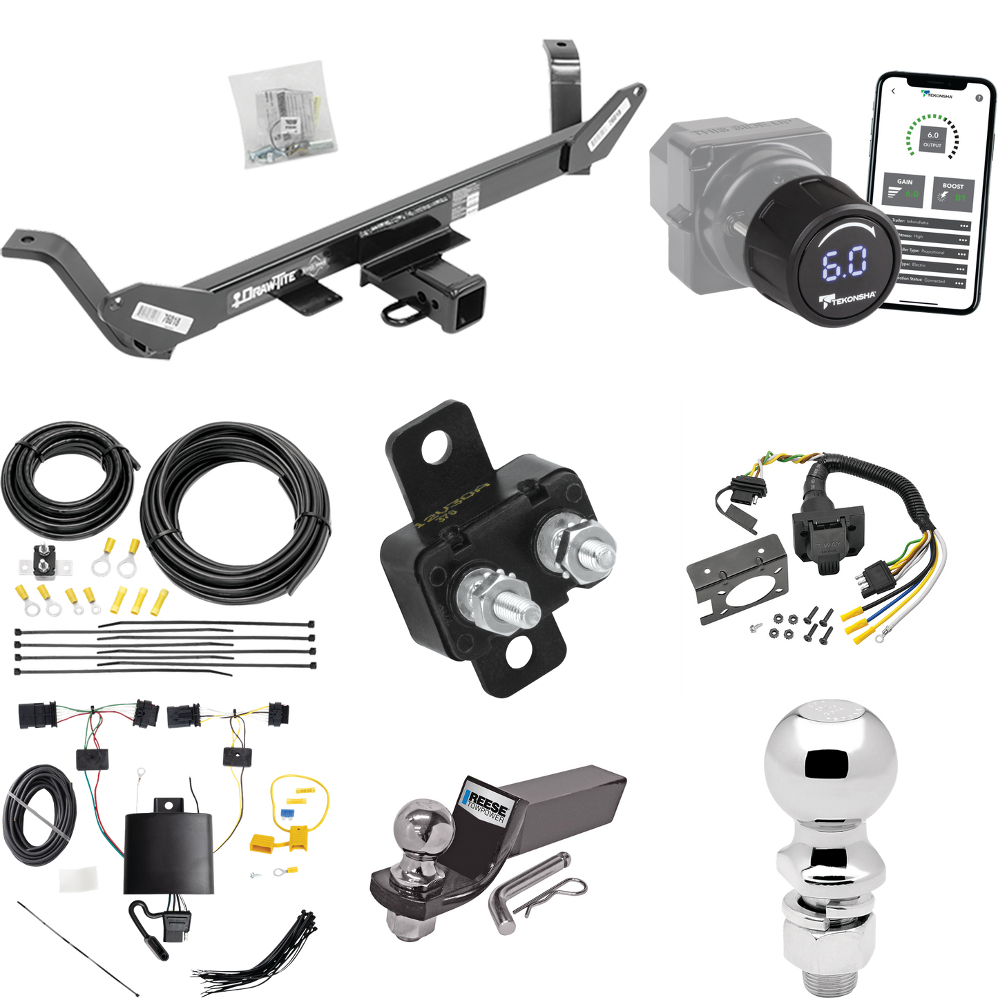 Se adapta al paquete de enganche de remolque BMW X1 2020-2023 con control de freno inalámbrico Bluetooth Tekonsha Prodigy iD + cableado RV de 7 vías + soporte de bola y caída de 2" y 2-5/16" de Draw-Tite