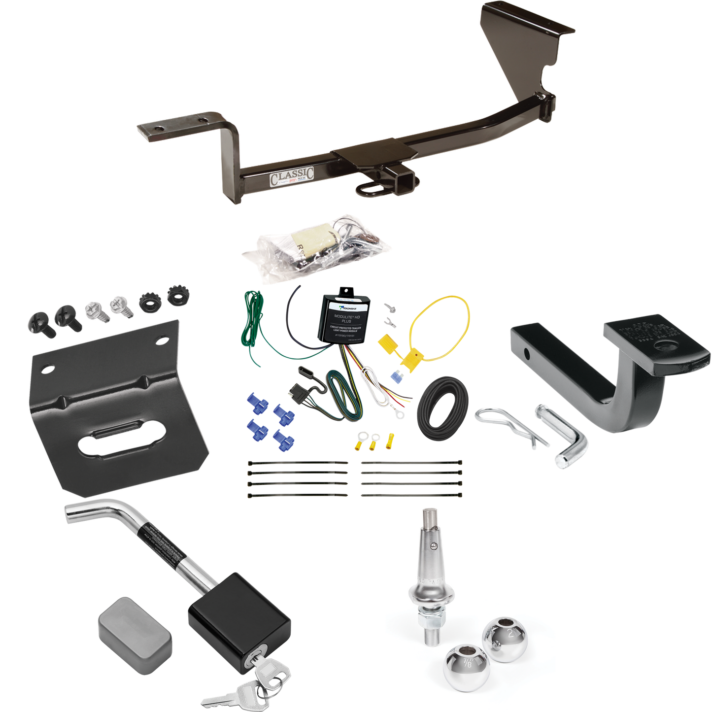 Se adapta al paquete de enganche de remolque Volkswagen Passat 2006-2010 con arnés de cableado de 4 planos + barra de tracción + bolas intercambiables de 1-7/8" y 2" + soporte de cableado + bloqueo de enganche (para modelos sedán) de Draw-Tite