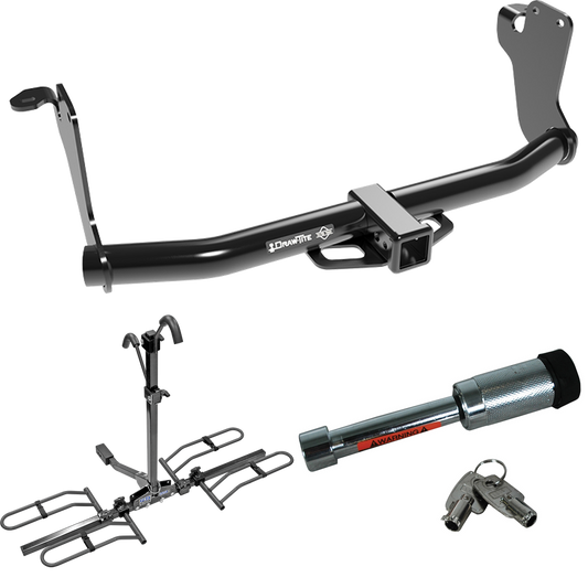 Fits 2018-2021 Mitsubishi Eclipse Cross Trailer Hitch Tow PKG w/ 2 Bike Plaform Style Carrier Rack + Hitch Lock By Draw-Tite