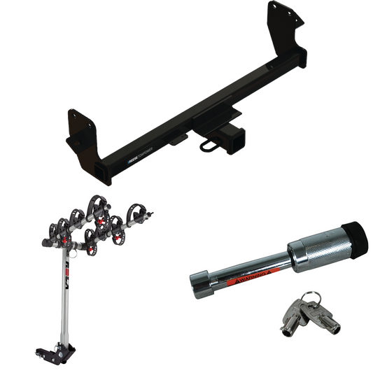 Fits 2022-2023 Mitsubishi Eclipse Cross Trailer Hitch Tow PKG w/ 4 Bike Carrier Rack + Hitch Lock By Reese Towpower