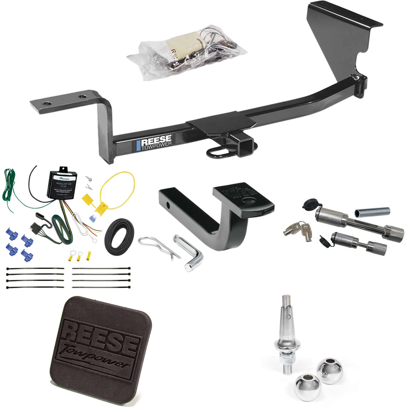 Fits 2007-2010 Volkswagen Passat Trailer Hitch Tow PKG w/ 4-Flat Wiring Harness + Draw-Bar + Interchangeable 1-7/8" & 2" Balls + Hitch Cover + Dual Hitch & Coupler Locks (For Wagon, Except 4 Motion Models) By Reese Towpower