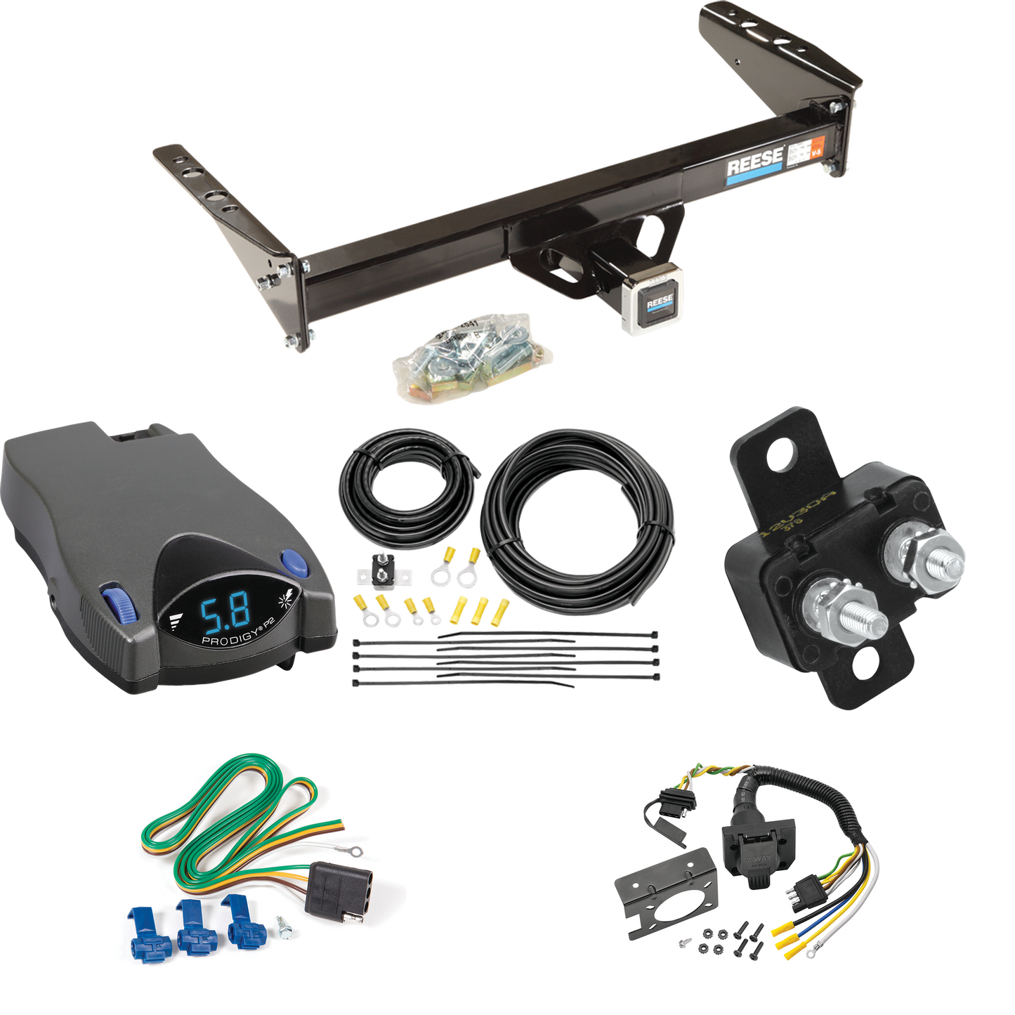 Fits 1987-1994 Dodge Dakota Trailer Hitch Tow PKG w/ Tekonsha Prodigy P2 Brake Control + 7-Way RV Wiring By Reese Towpower